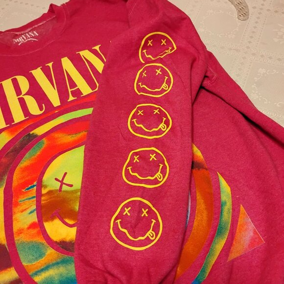 🆕 Urban Outfitters Nirvana Smile Overdyed Crewneck Sweashirt, S/M - Picture 9 of 16